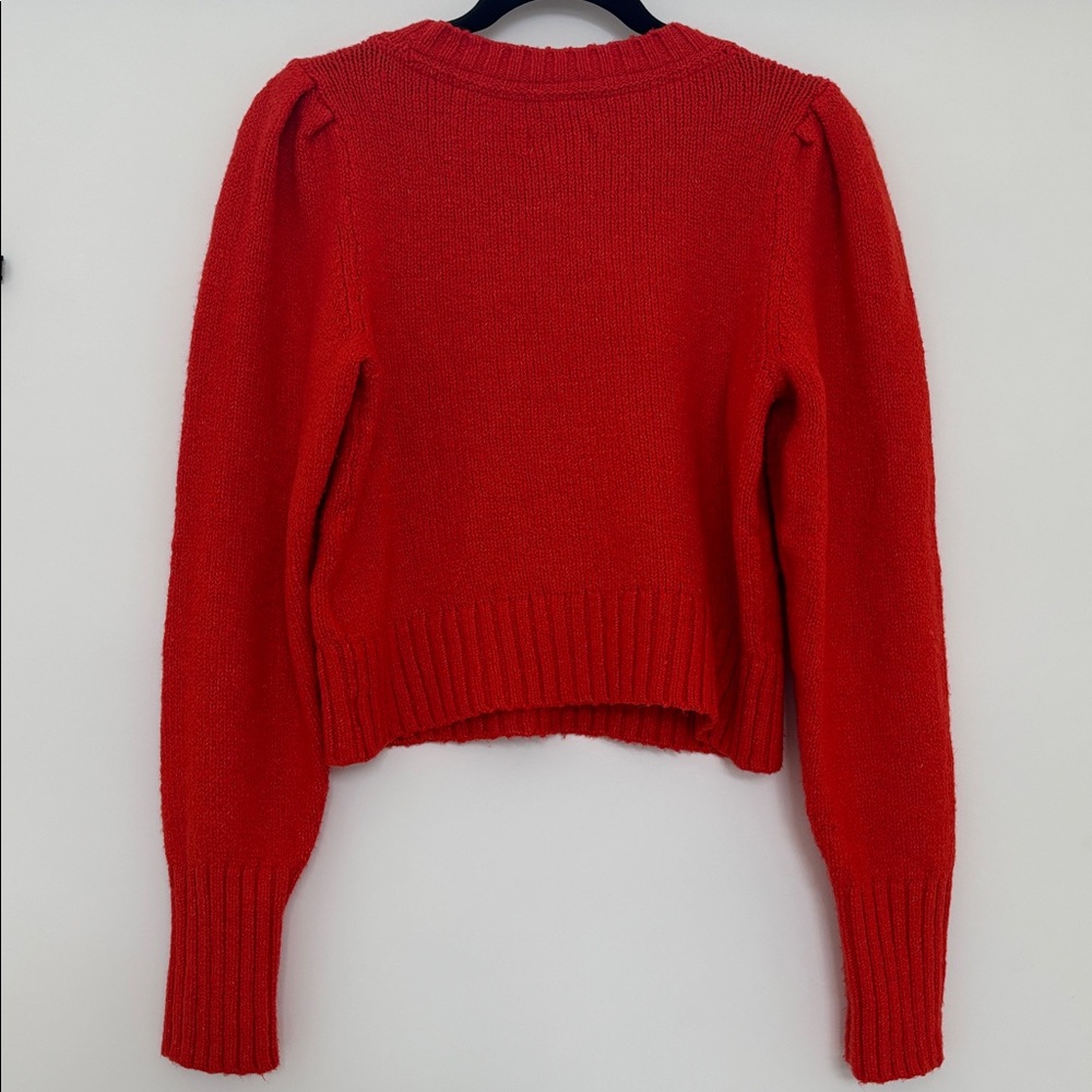 Anthropologie Maeve Crewneck Puff-Sleeve Sweater in Red - Picture 7 of 10